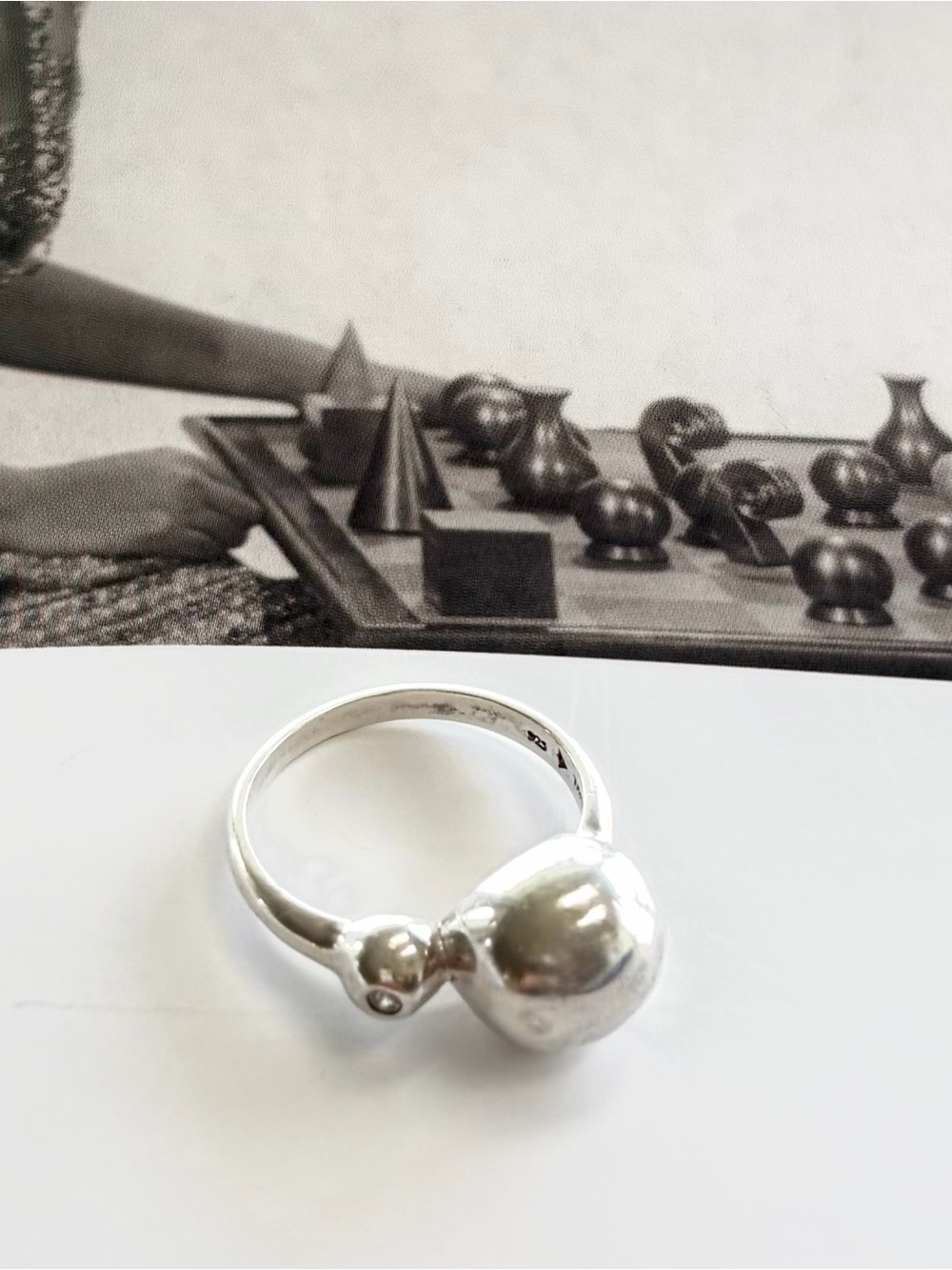 Vintage 925 Sterling Silver Sculptural Ring with Diamond